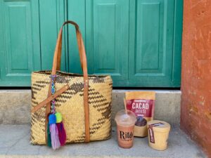 My straw shopping bag from Oaxaca with products from Rito chocolateria.